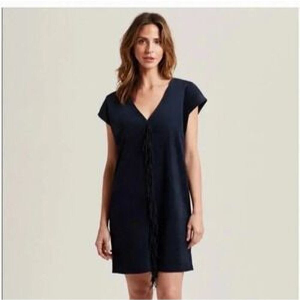 Marie Oliver Shift Dress Size XS Andi Navy Faux Suede Fringe Boxy